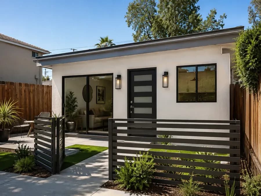 Illustrative concept example of a detached garage conversion. Not a photograph of a completed Yeganeh Inc. project.