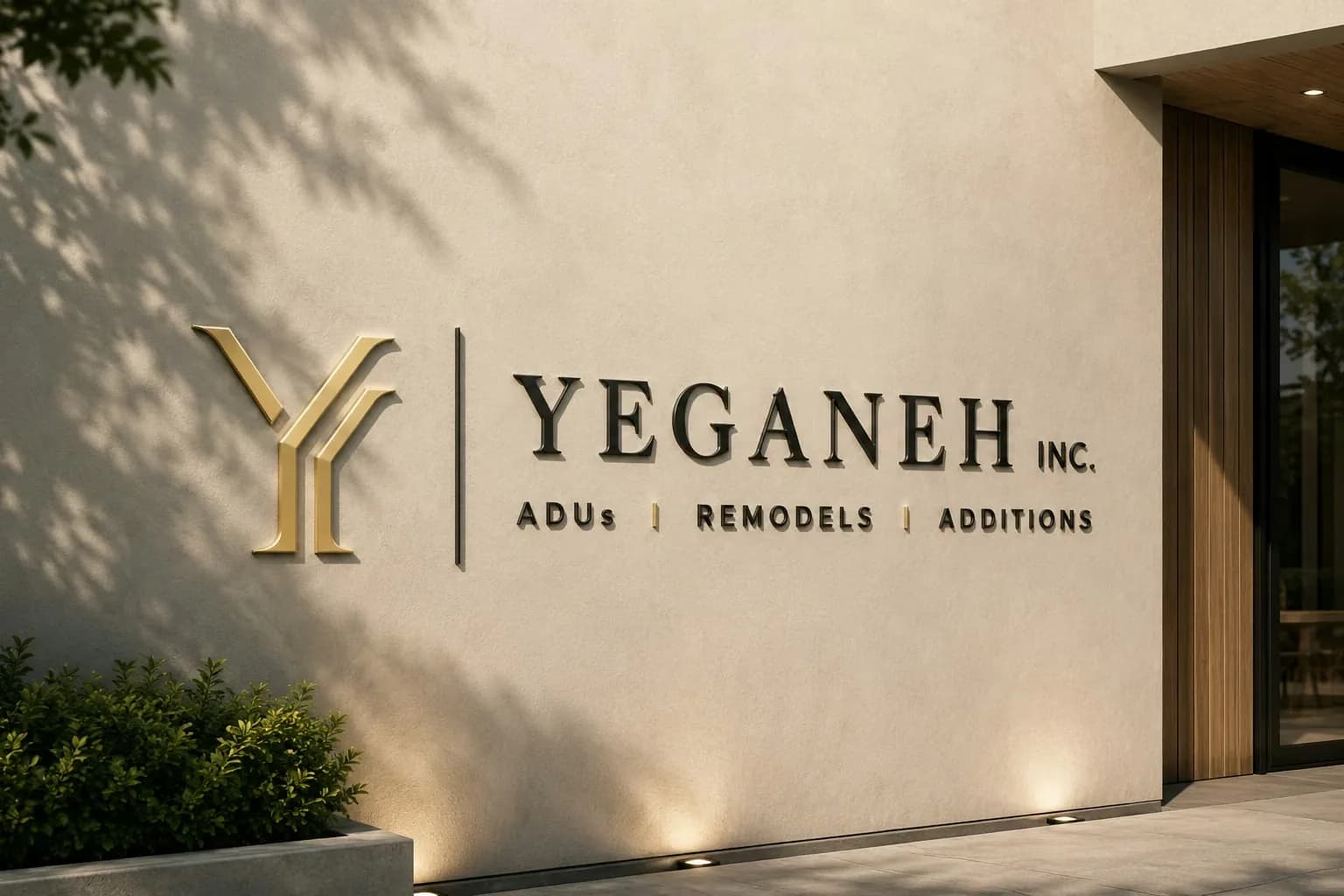 Yeganeh Inc. signage on a completed project: ADUs, remodels, additions