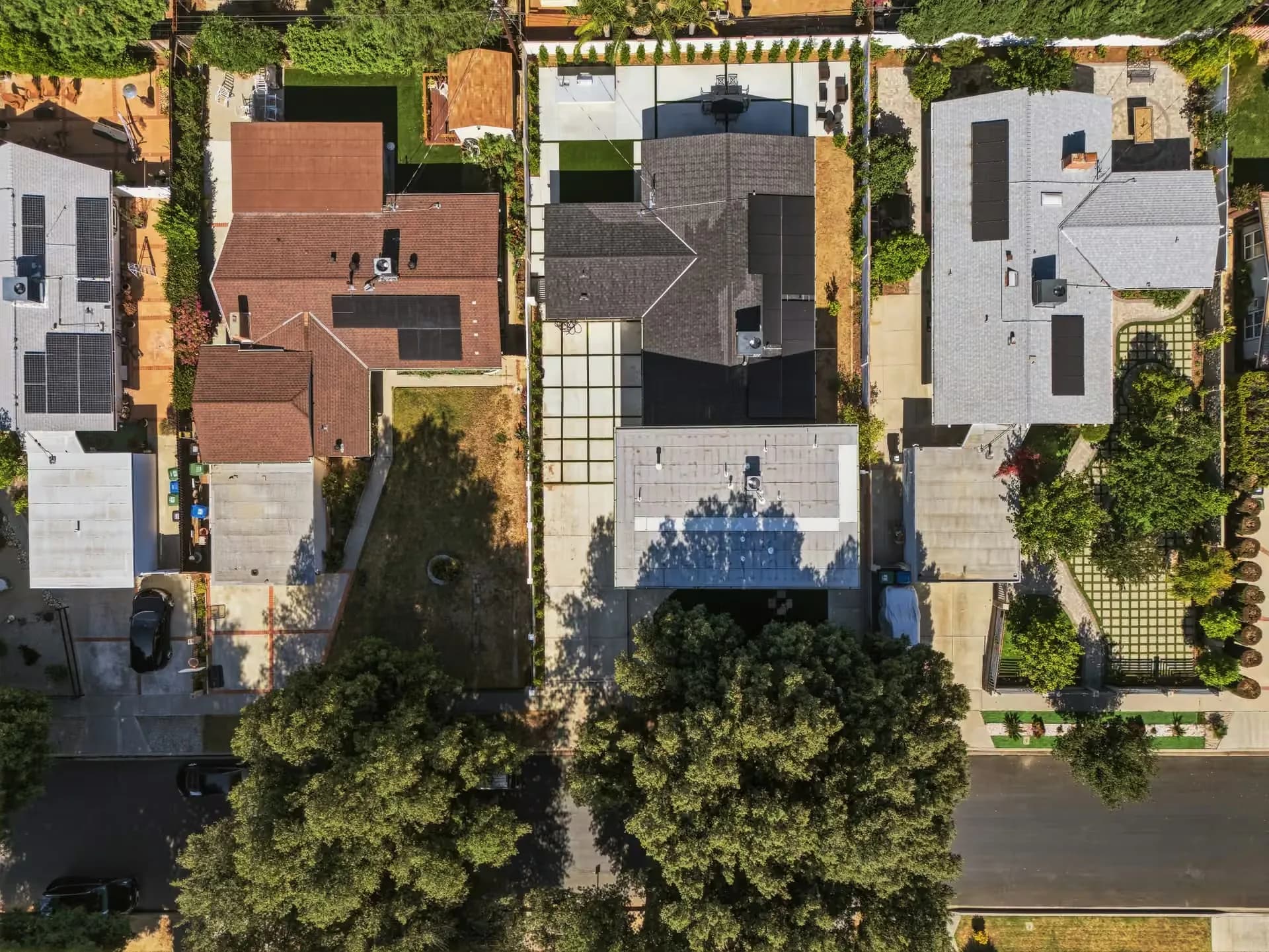 Aerial view of residential roofs in a Los Angeles neighbourhood